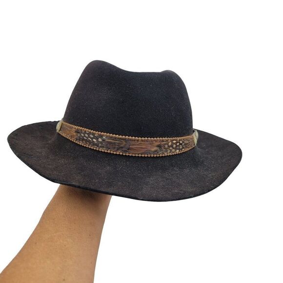 Vintage Magill Lee Cowboy Cowgirl‎ Hat S Black Fur Felt Pheasant Feather Fedora - Picture 7 of 16